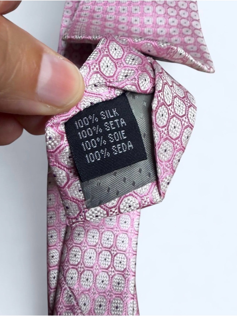 Yves Saint Laurent Pink Geometric Silk Tie - Picture 6 of 7